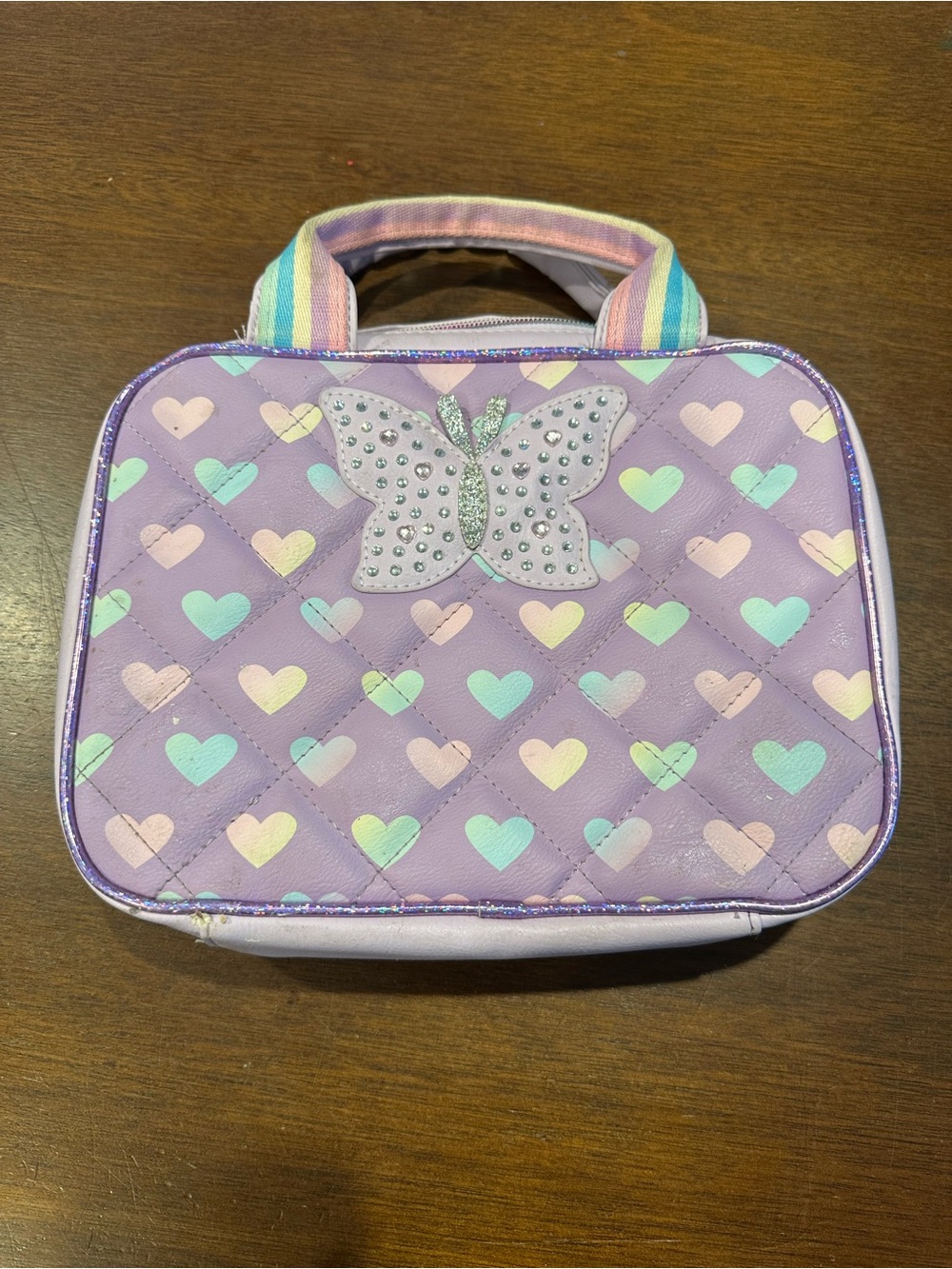 Kids Lavender Heart Lunch Tote with Rhinestone Butterfly